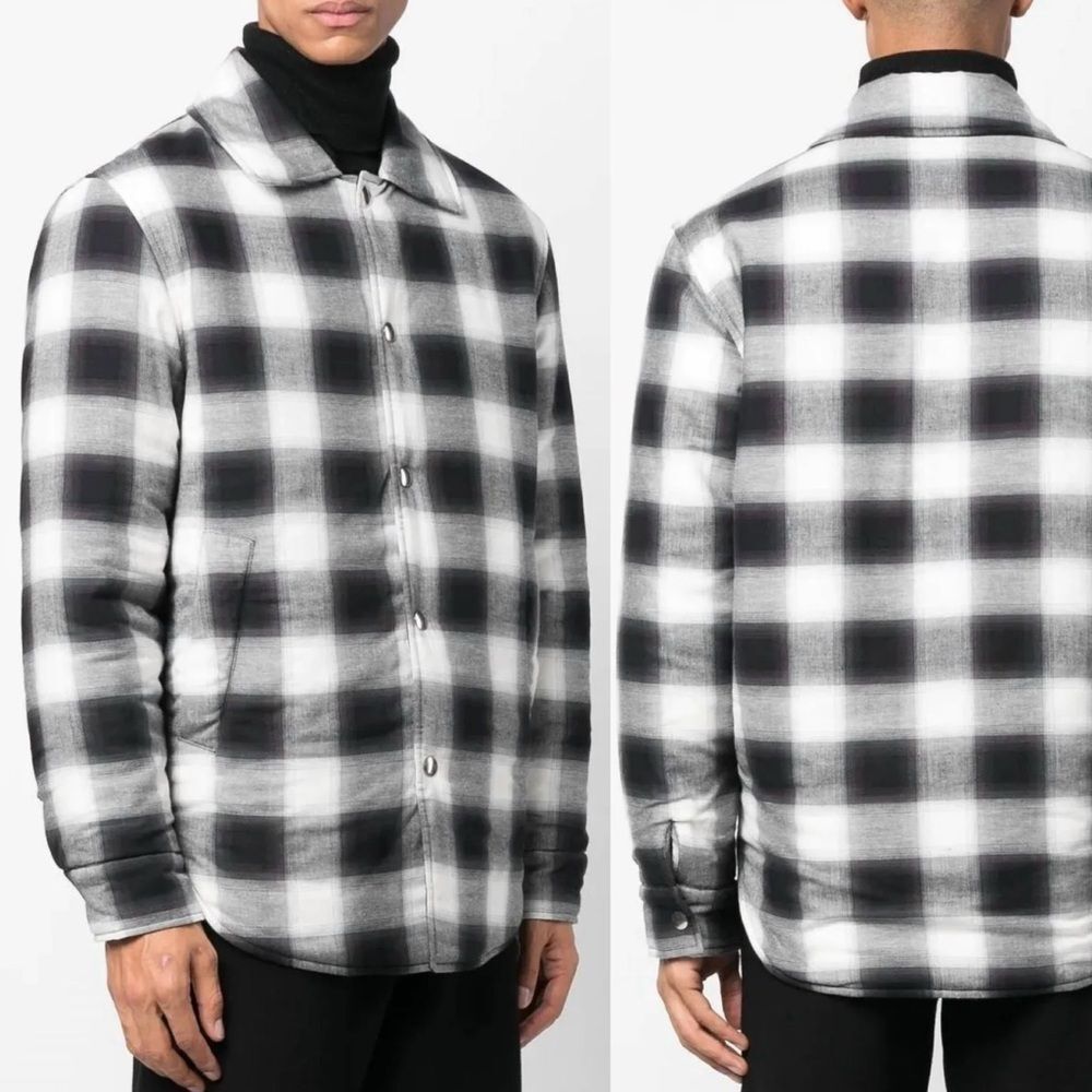 Sandro Plaid Padded Shacket L Black White Grunge Workwear Jacket NWT